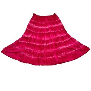 Marie Claire Boho tiered Maxi Skirt peasant polka dot tie dye hot pink size M